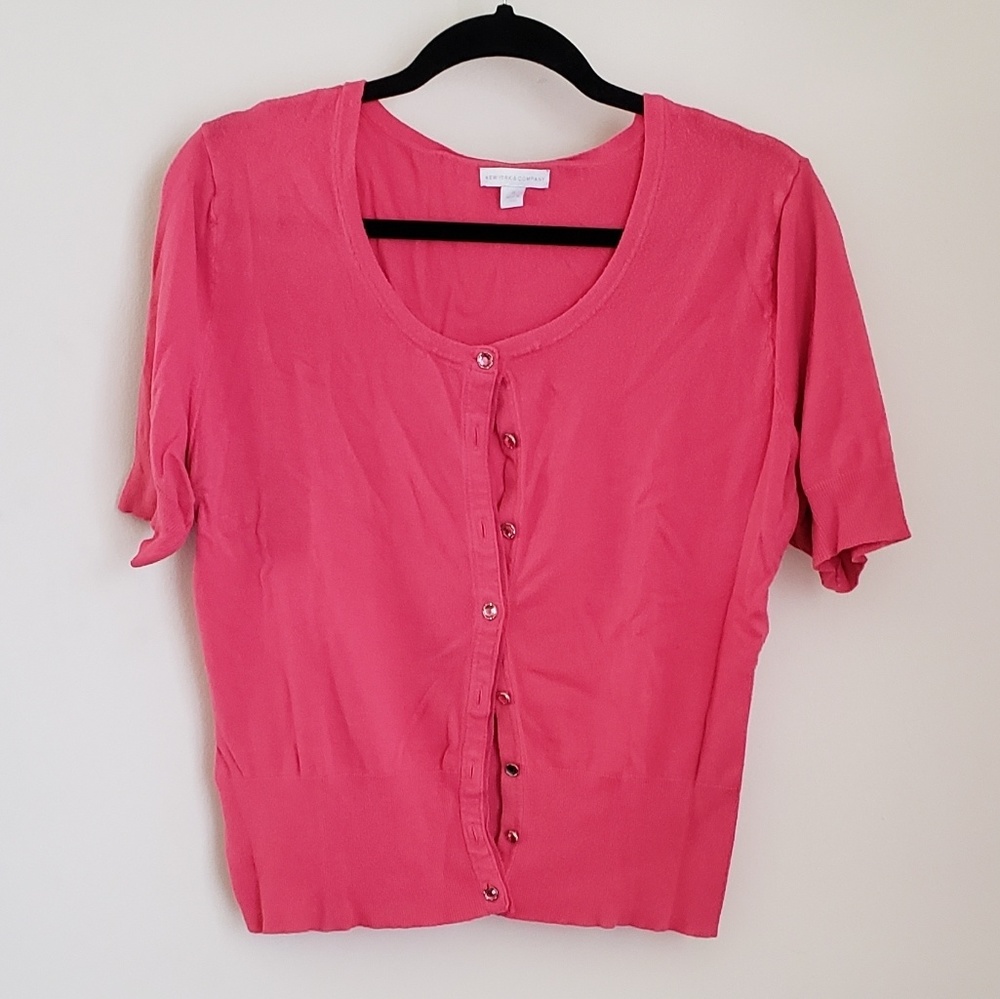 New York & Co. pink cardigan with sparkly buttons